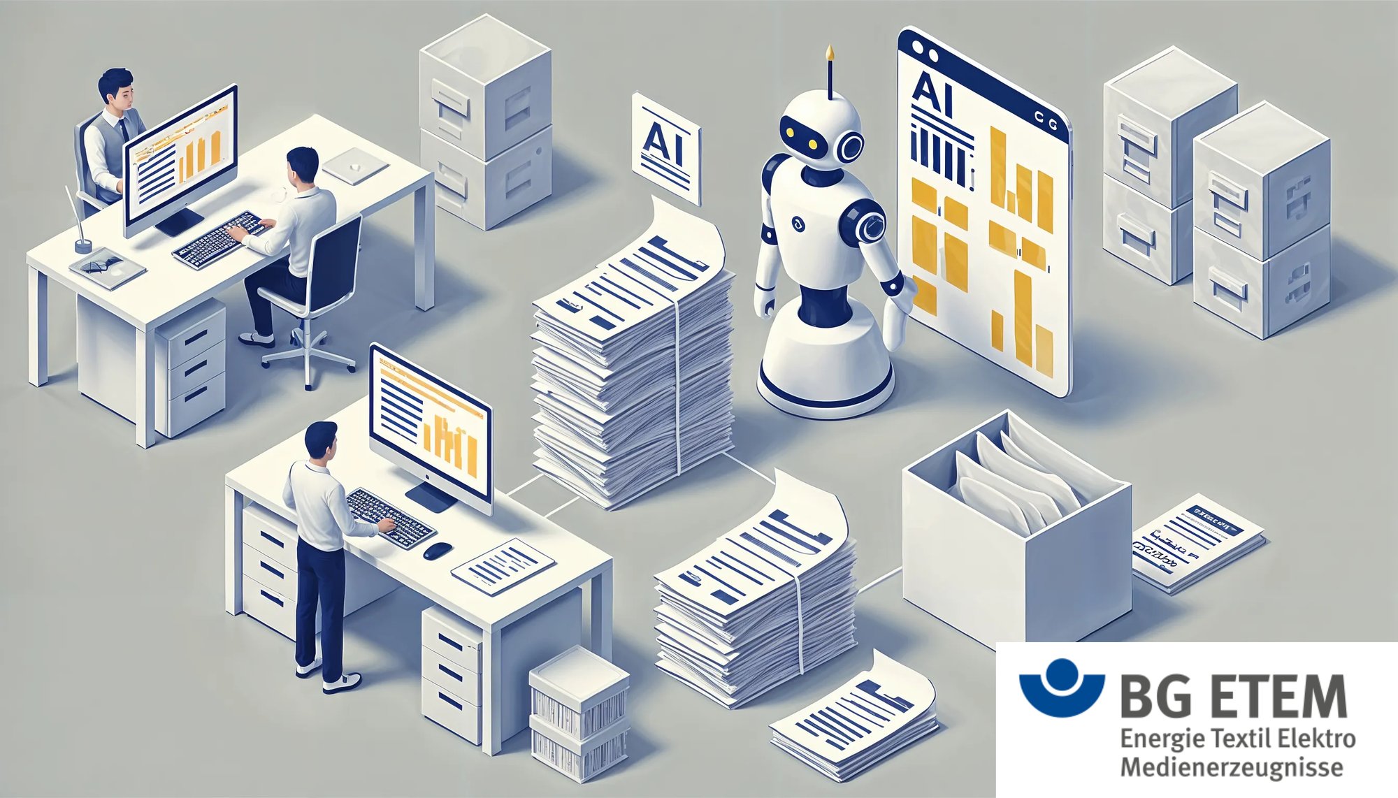 Sinnbild für die KI-gestützte Verarbeitung von Gewerbemeldungen